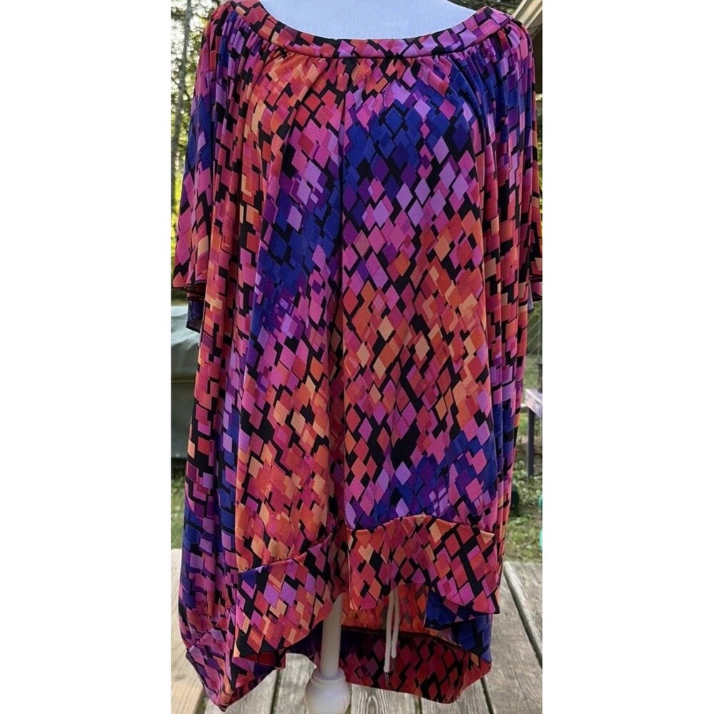 Fashion Bug Blouse Multicolored Plus Size 4x Office Boho Short Sleeve Geometric